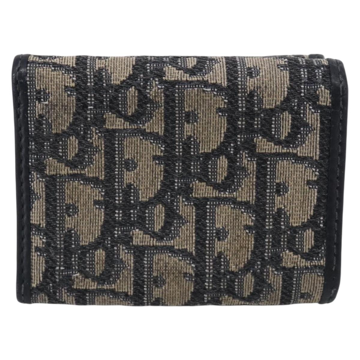 Christian Dior Trotter Canvas Trifold Wallet Navy Gold Auth SK269