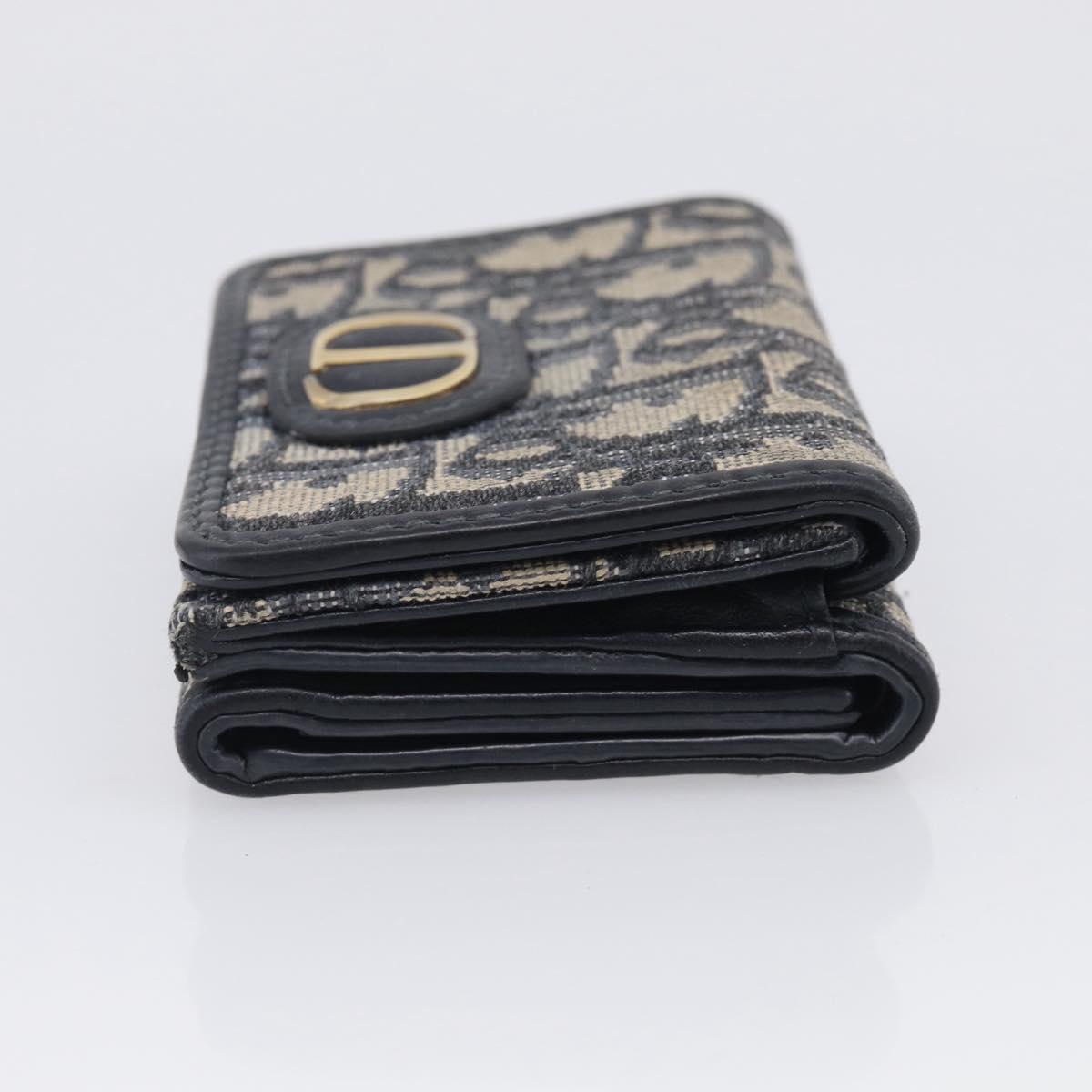 Christian Dior Trotter Canvas Trifold Wallet Navy Gold Auth SK269