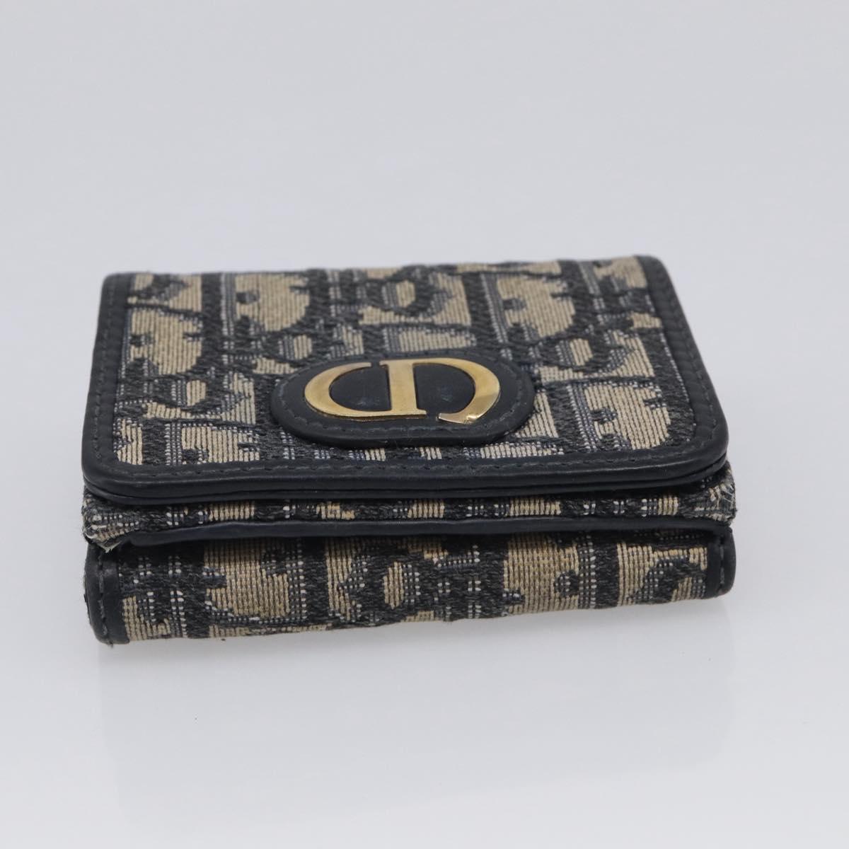 Christian Dior Trotter Canvas Trifold Wallet Navy Gold Auth SK269