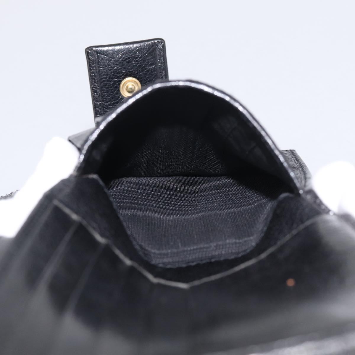 GUCCI Interlocking G Studs Bifold Wallet Leather Black Gold Auth SK274