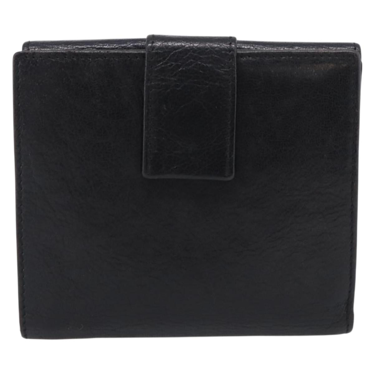GUCCI Interlocking G Studs Bifold Wallet Leather Black Gold Auth SK274