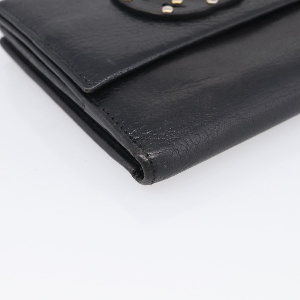 GUCCI Interlocking G Studs Bifold Wallet Leather Black Gold Auth SK274