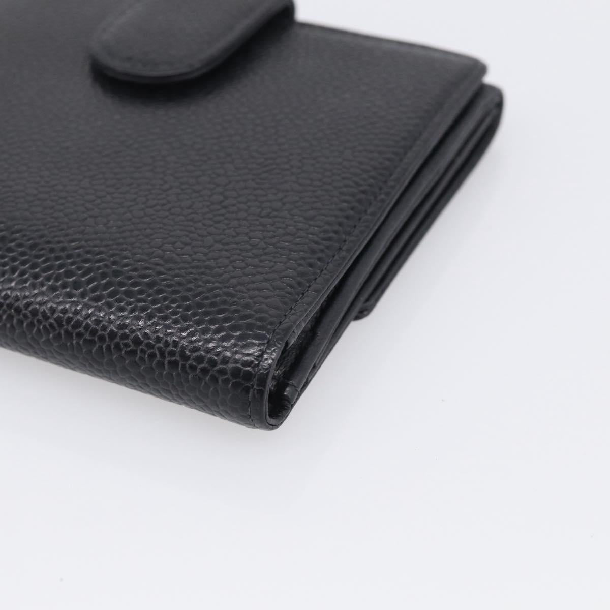 CHANEL Bifold Wallet Caviar Skin Black Gold CC Auth SK286