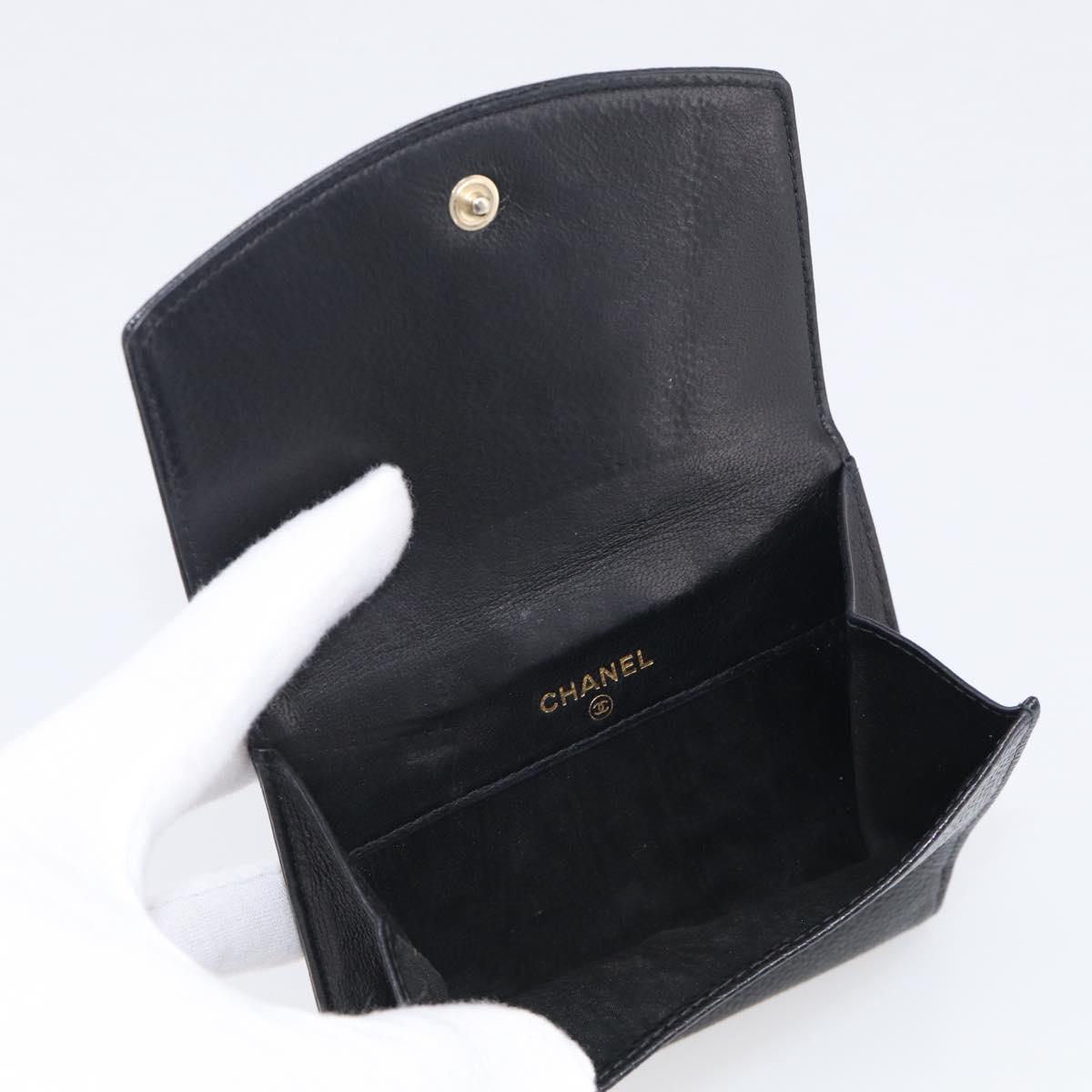 CHANEL Bifold Wallet Caviar Skin Black Gold CC Auth SK286
