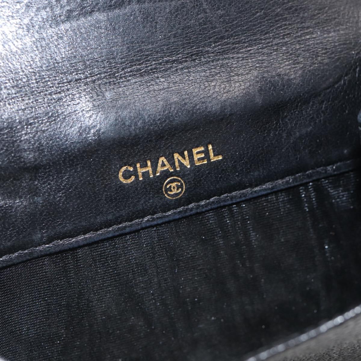 CHANEL Bifold Wallet Caviar Skin Black Gold CC Auth SK286