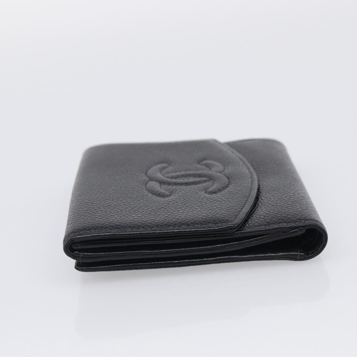 CHANEL Bifold Wallet Caviar Skin Black Gold CC Auth SK286