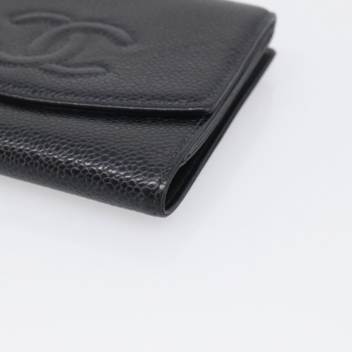 CHANEL Bifold Wallet Caviar Skin Black Gold CC Auth SK286