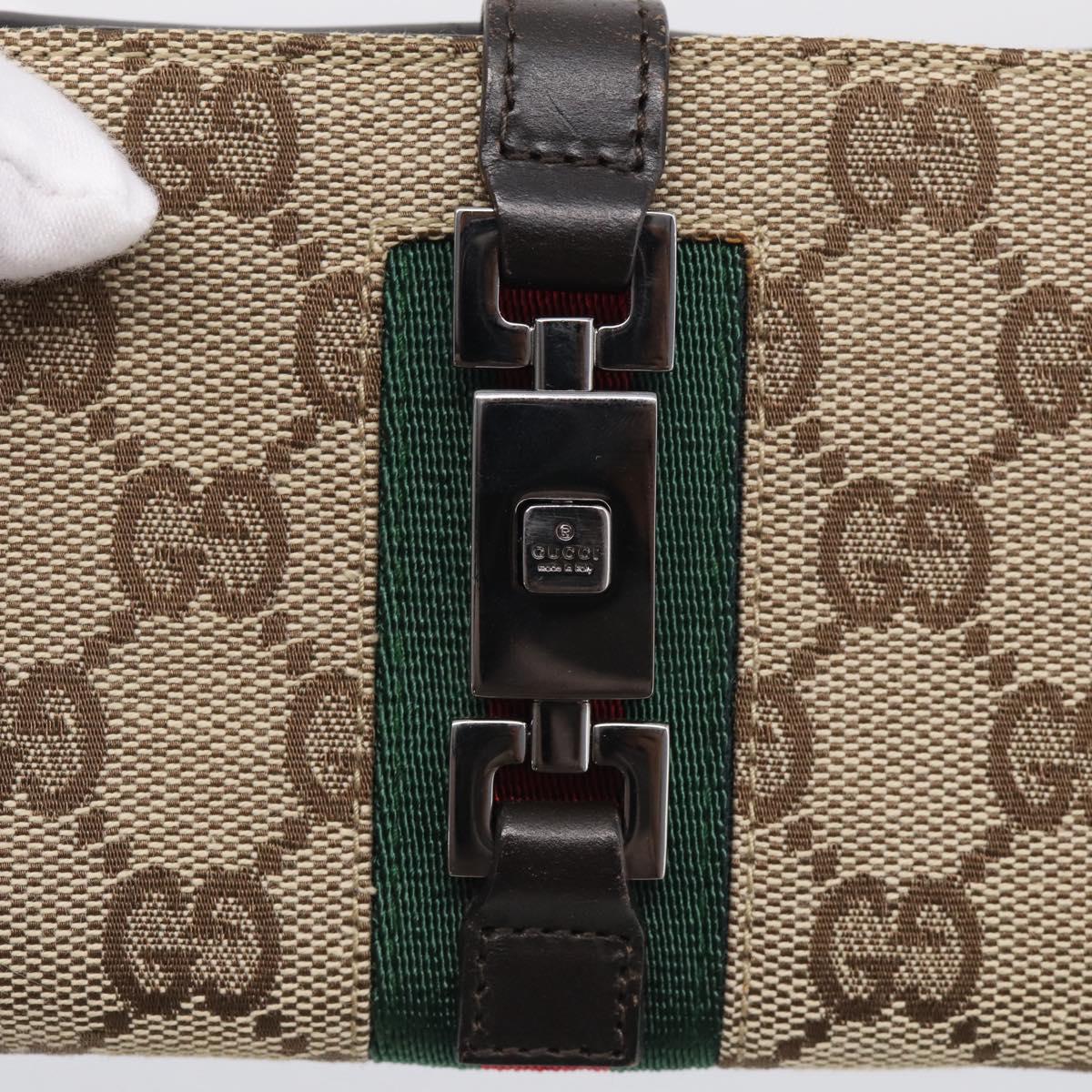 GUCCI GG Canvas Jackie Web Sherry Line Wallet Beige Silver Red Auth SK287A