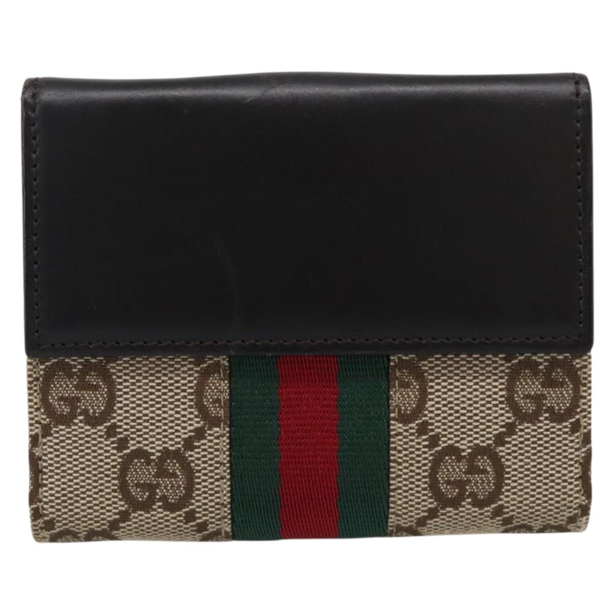 GUCCI GG Canvas Jackie Web Sherry Line Wallet Beige Silver Red Auth SK287A