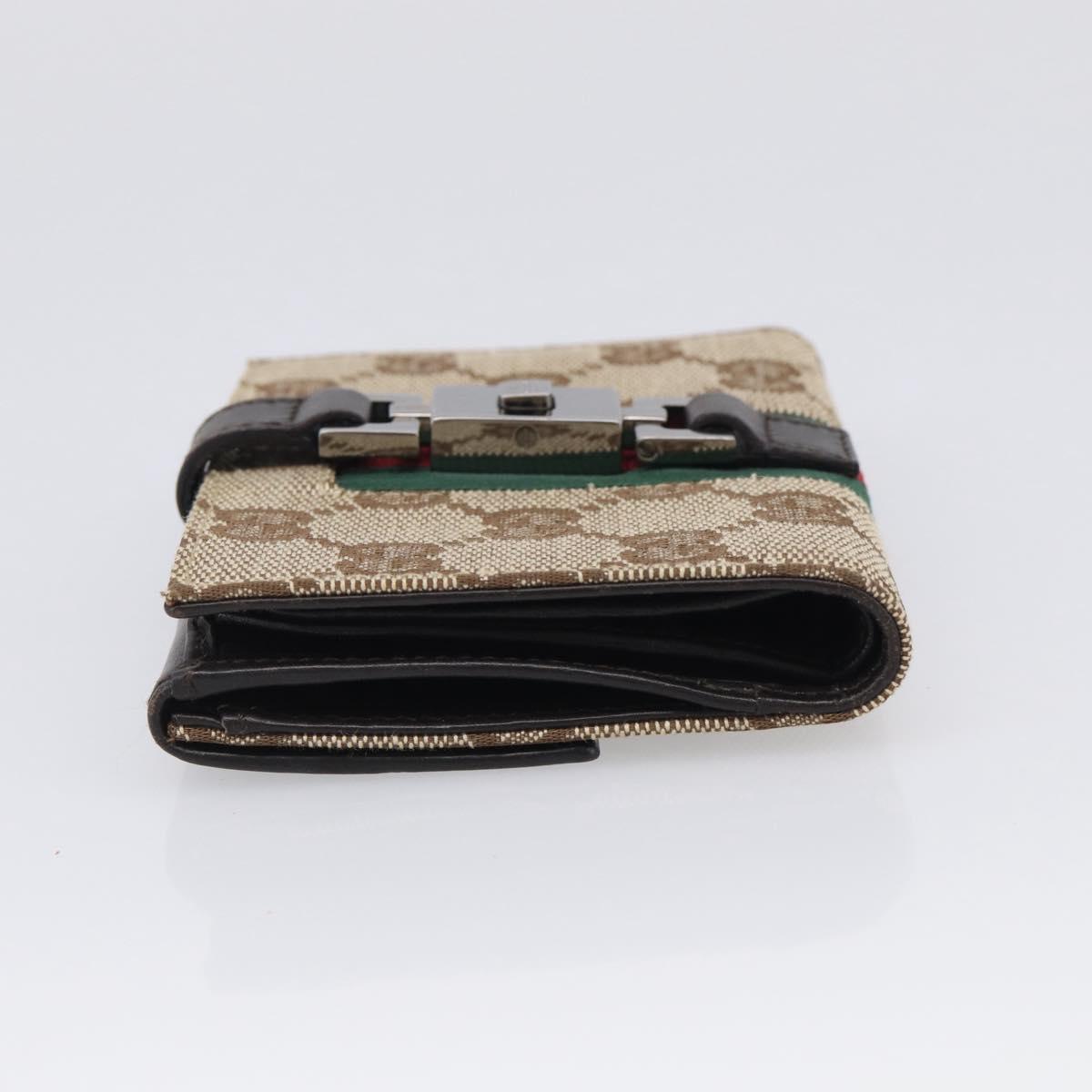 GUCCI GG Canvas Jackie Web Sherry Line Wallet Beige Silver Red Auth SK287A