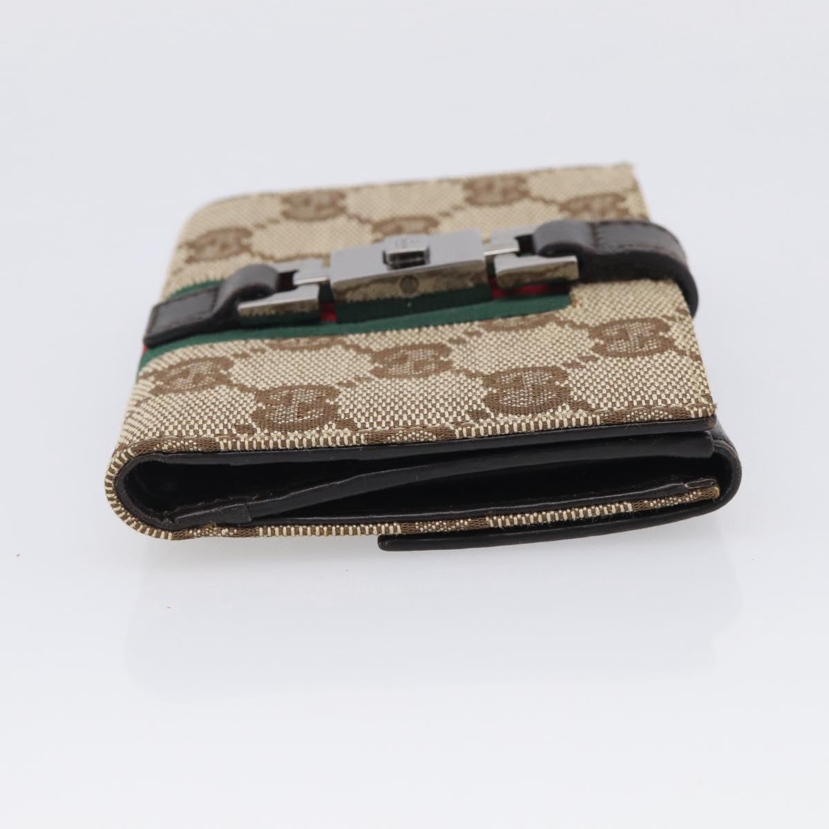 GUCCI GG Canvas Jackie Web Sherry Line Wallet Beige Silver Red Auth SK287A