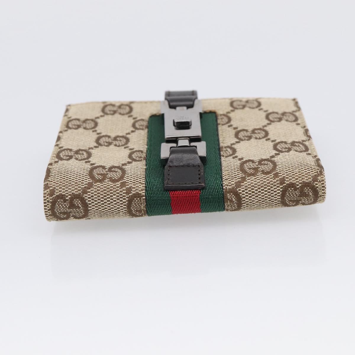 GUCCI GG Canvas Jackie Web Sherry Line Wallet Beige Silver Red Auth SK287A