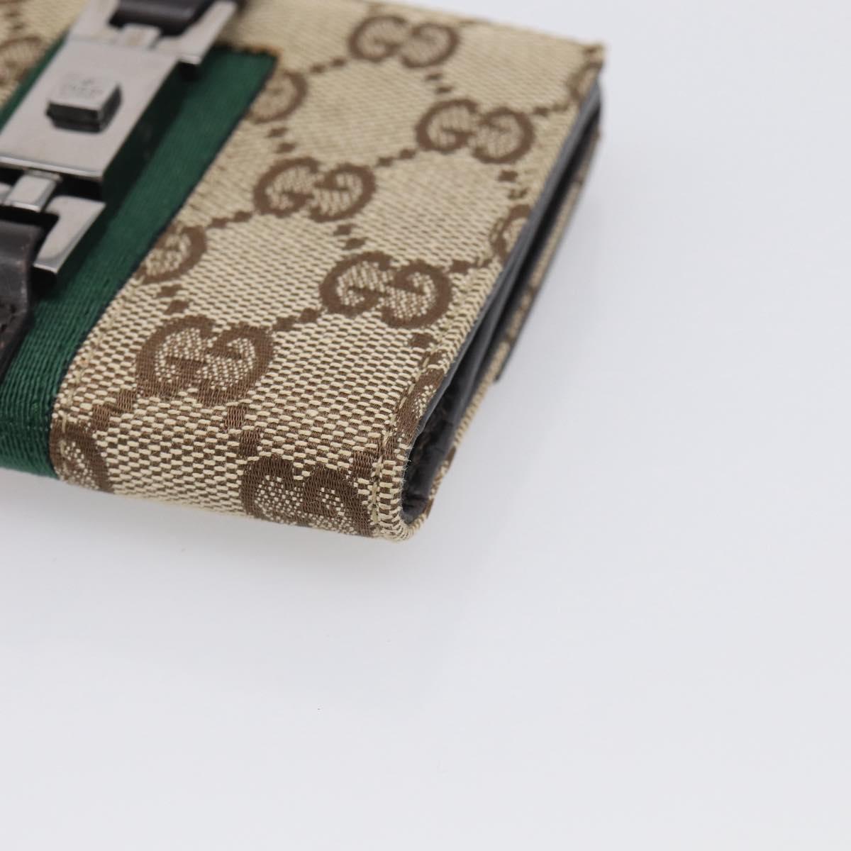 GUCCI GG Canvas Jackie Web Sherry Line Wallet Beige Silver Red Auth SK287A