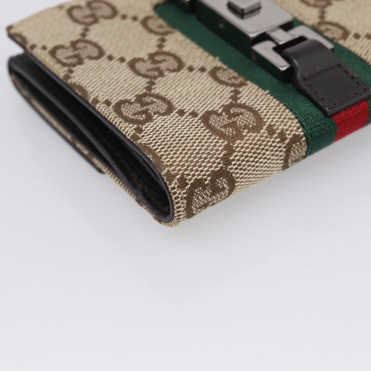 GUCCI GG Canvas Jackie Web Sherry Line Wallet Beige Silver Red Auth SK287A
