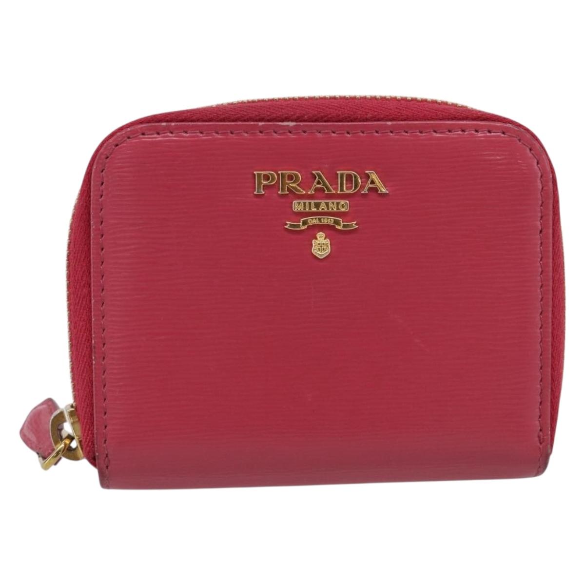PRADA Coin Purse Leather Pink Gold Auth SK289