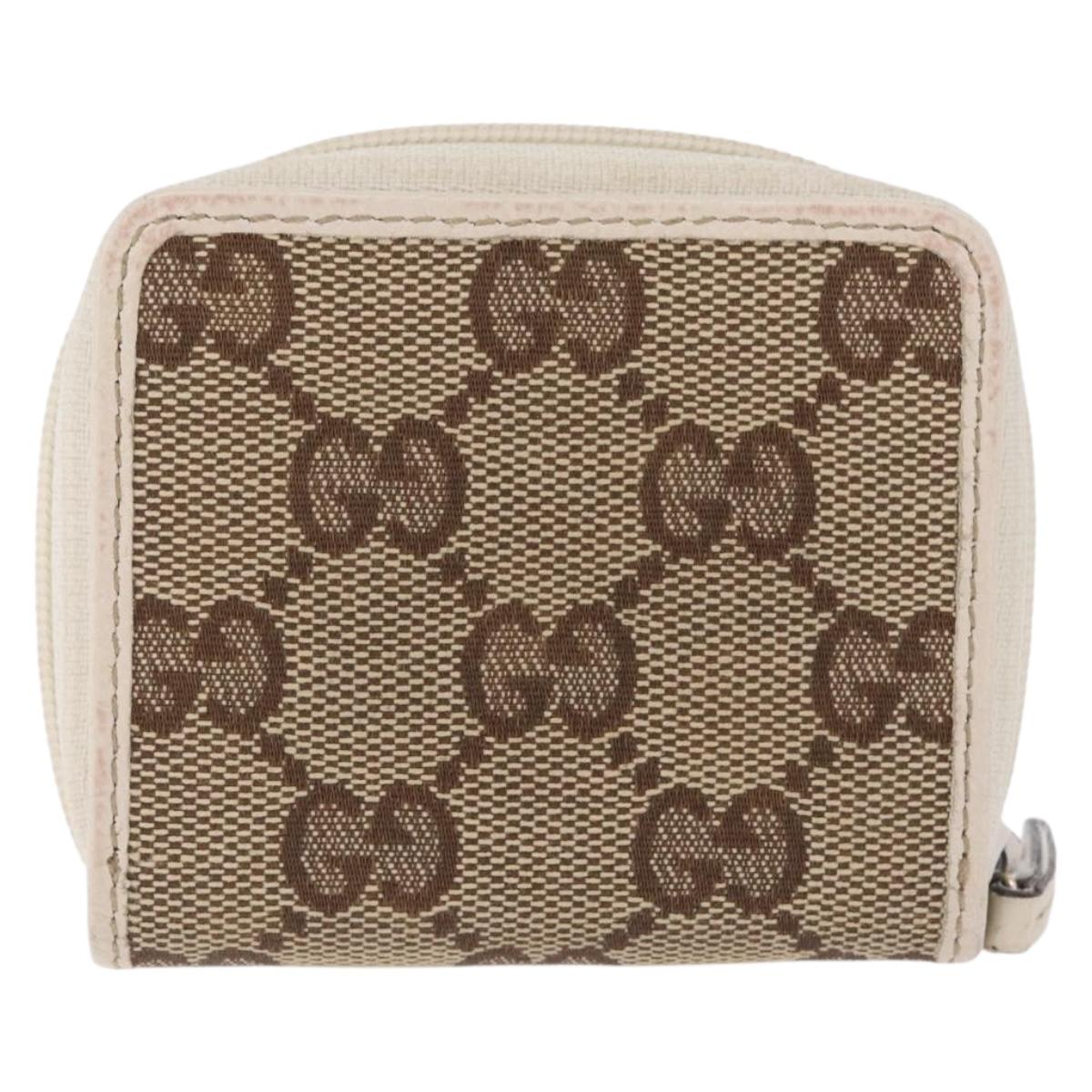 GUCCI GG Canvas Coin Purse Beige Gold 115255 Auth SK296