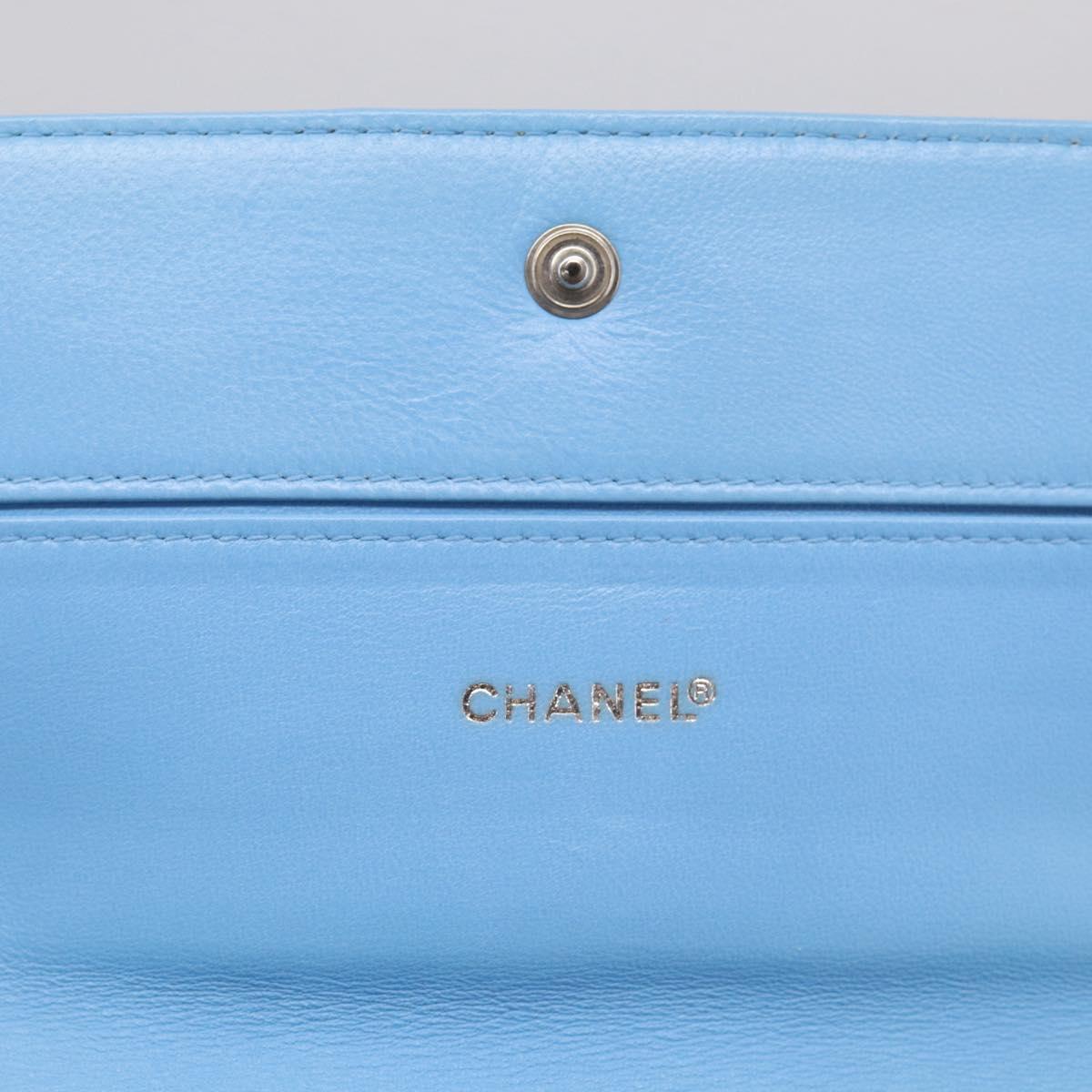 CHANEL New Travel line Long Wallet Nylon Light Blue Silver CC Auth SK325