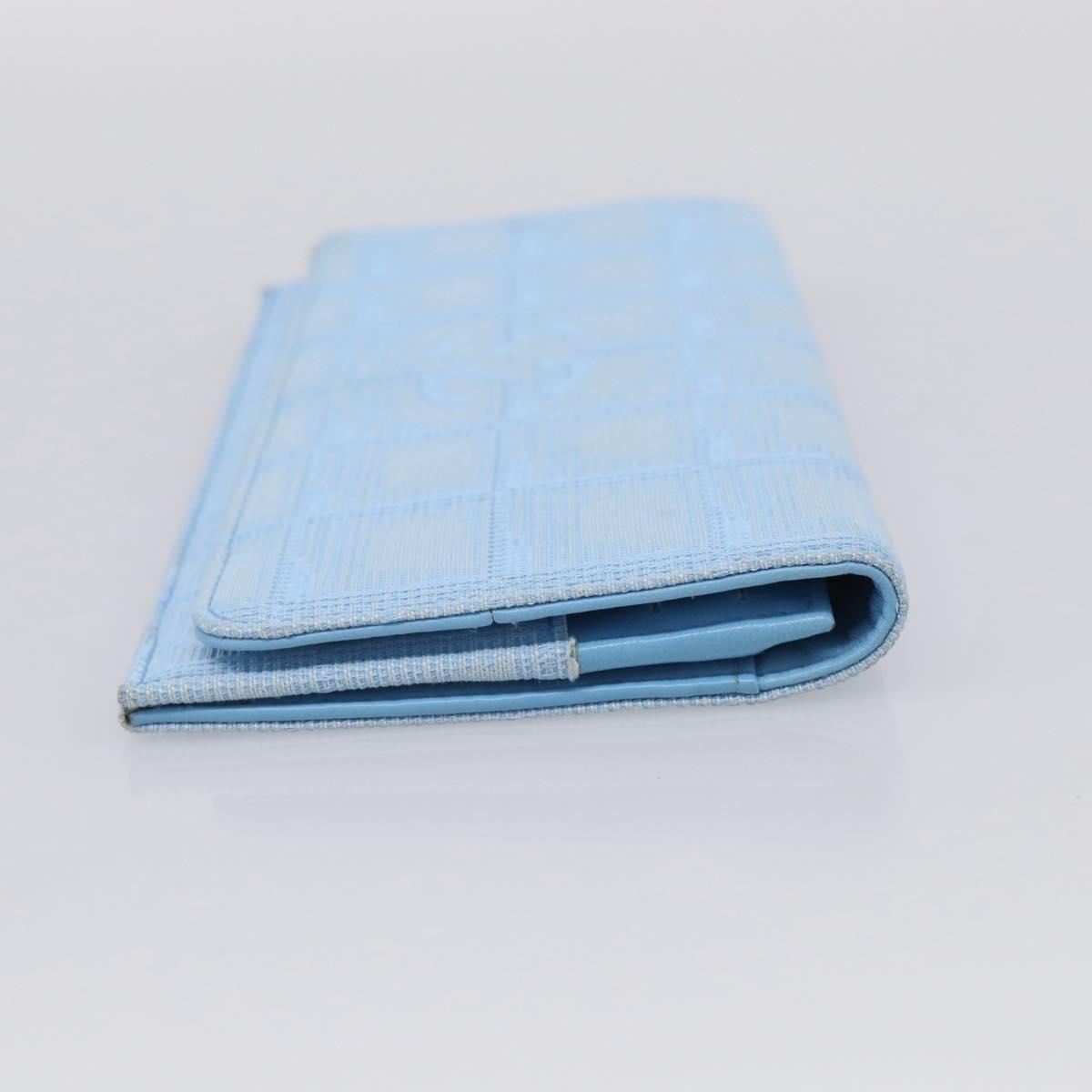 CHANEL New Travel line Long Wallet Nylon Light Blue Silver CC Auth SK325