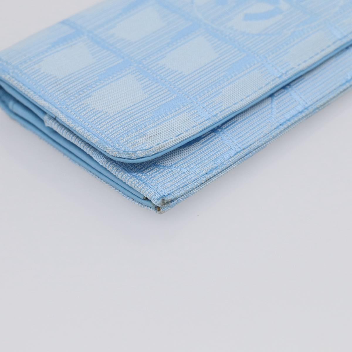 CHANEL New Travel line Long Wallet Nylon Light Blue Silver CC Auth SK325