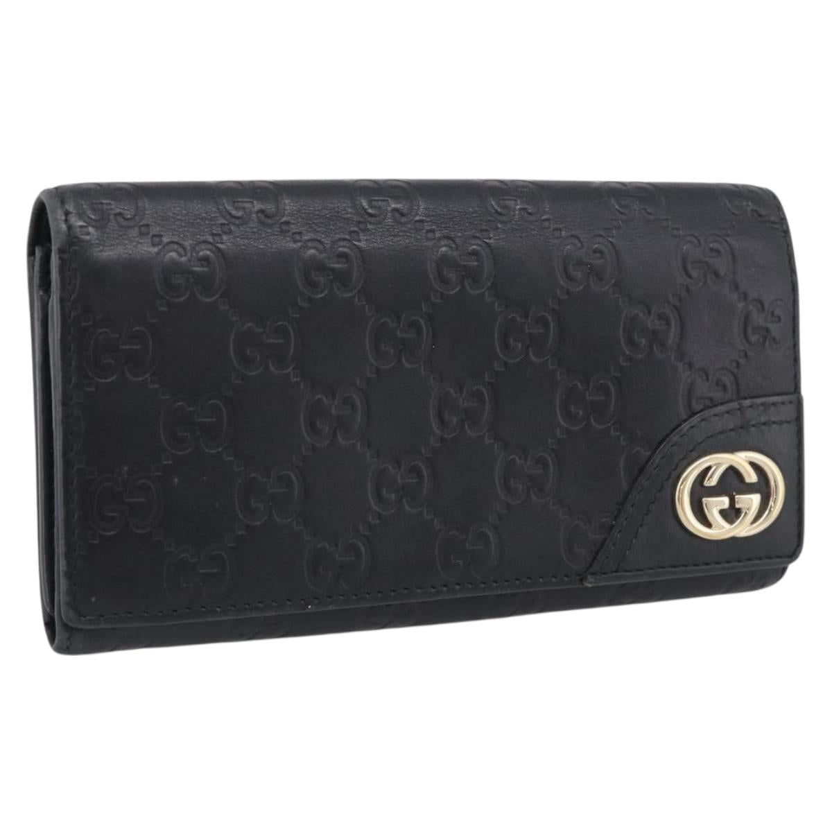 GUCCI GG Canvas Guccissima Long Wallet Leather Black Gold 204836 Auth SK327