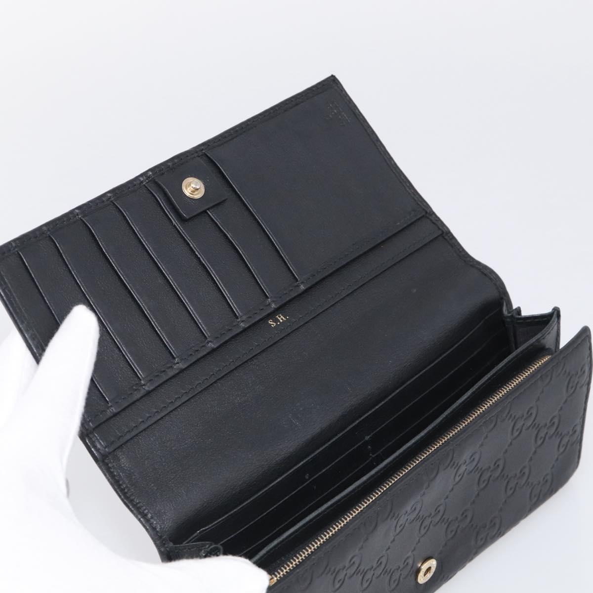 GUCCI GG Canvas Guccissima Long Wallet Leather Black Gold 204836 Auth SK327