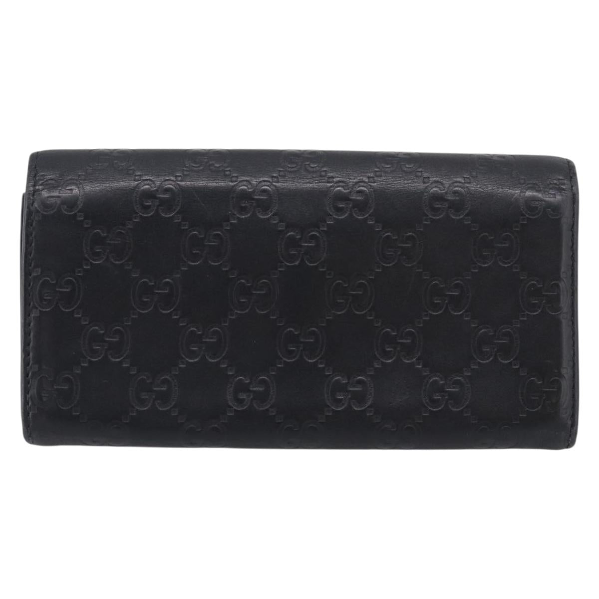 GUCCI GG Canvas Guccissima Long Wallet Leather Black Gold 204836 Auth SK327