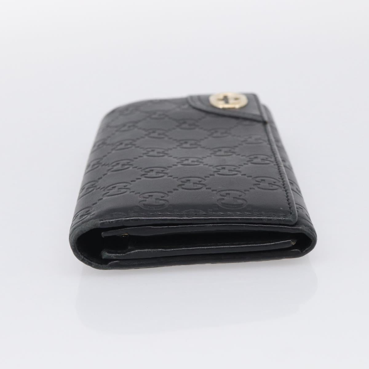 GUCCI GG Canvas Guccissima Long Wallet Leather Black Gold 204836 Auth SK327