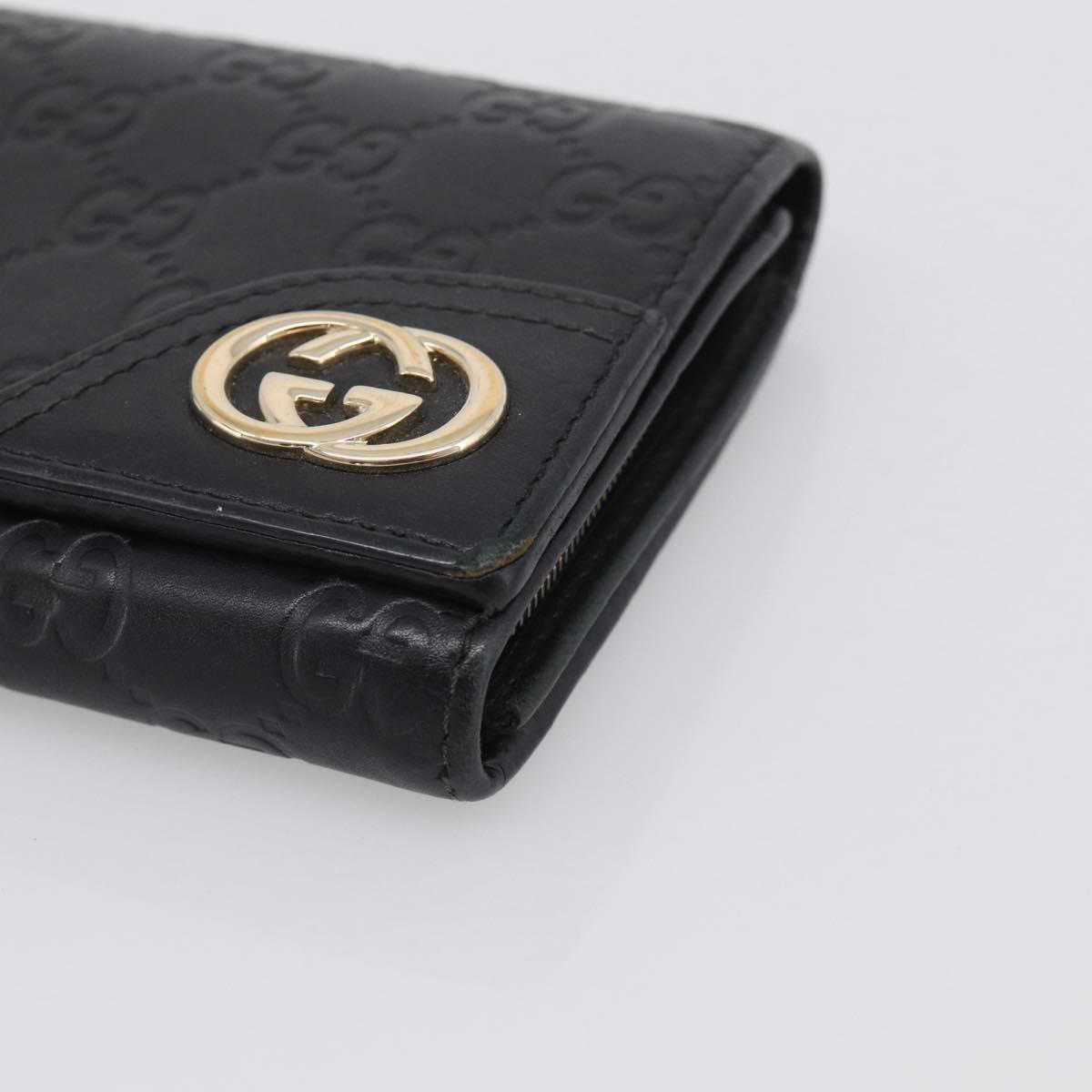 GUCCI GG Canvas Guccissima Long Wallet Leather Black Gold 204836 Auth SK327