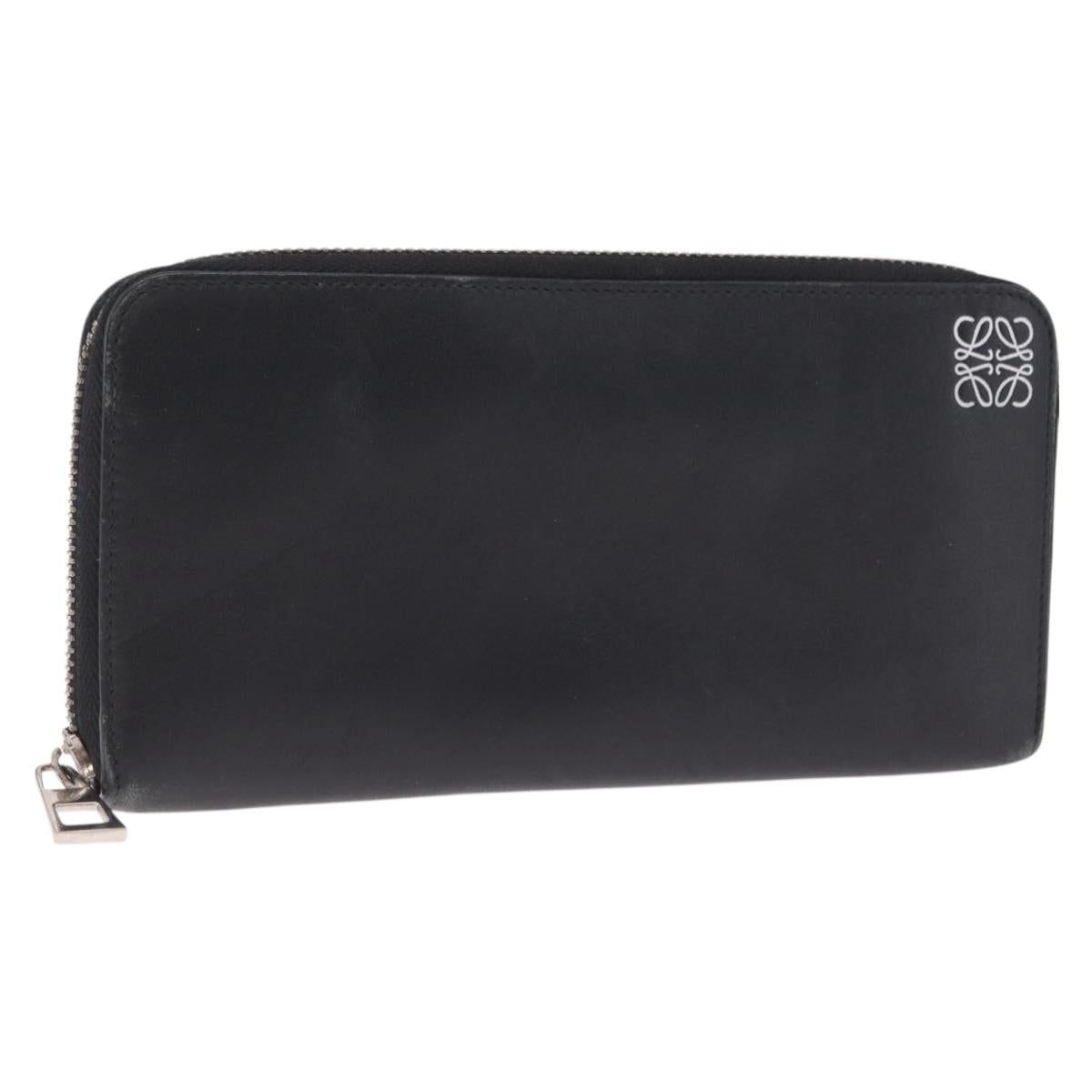 LOEWE Anagram Long Wallet Leather Black Silver Auth SK331