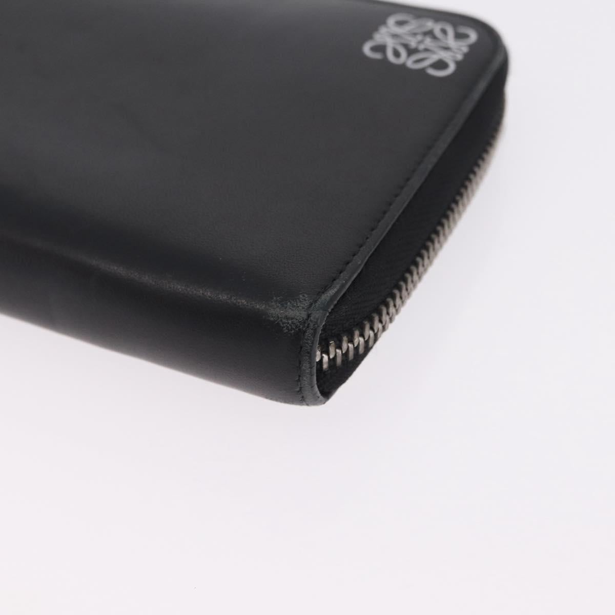 LOEWE Anagram Long Wallet Leather Black Silver Auth SK331