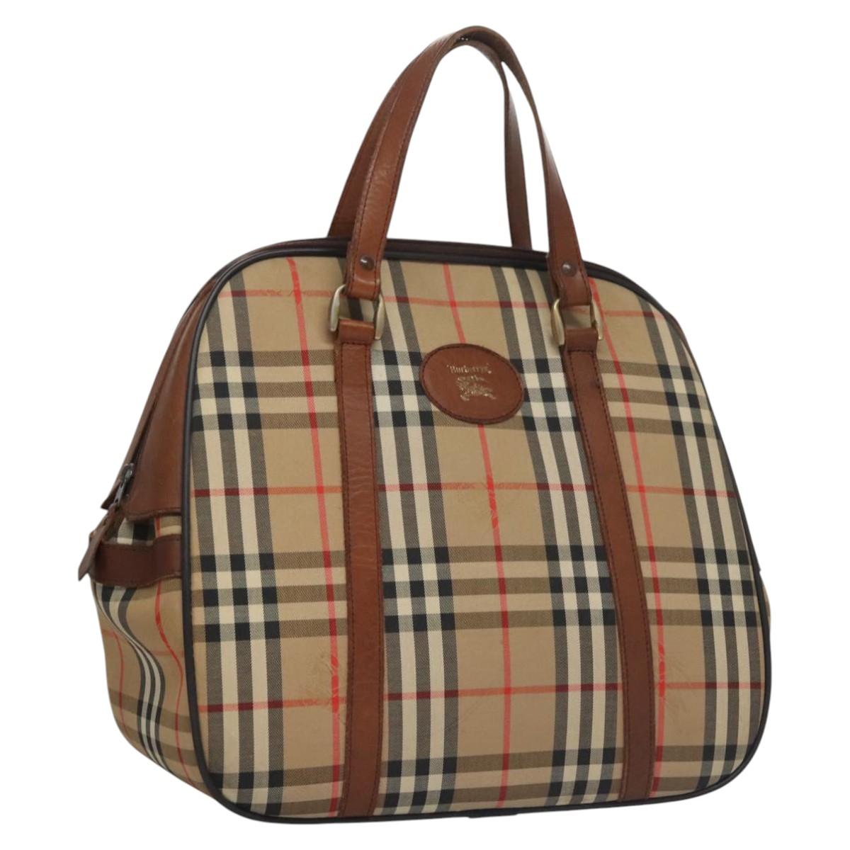 Burberrys Nova Check Hand Bag Canvas Beige Auth SW011