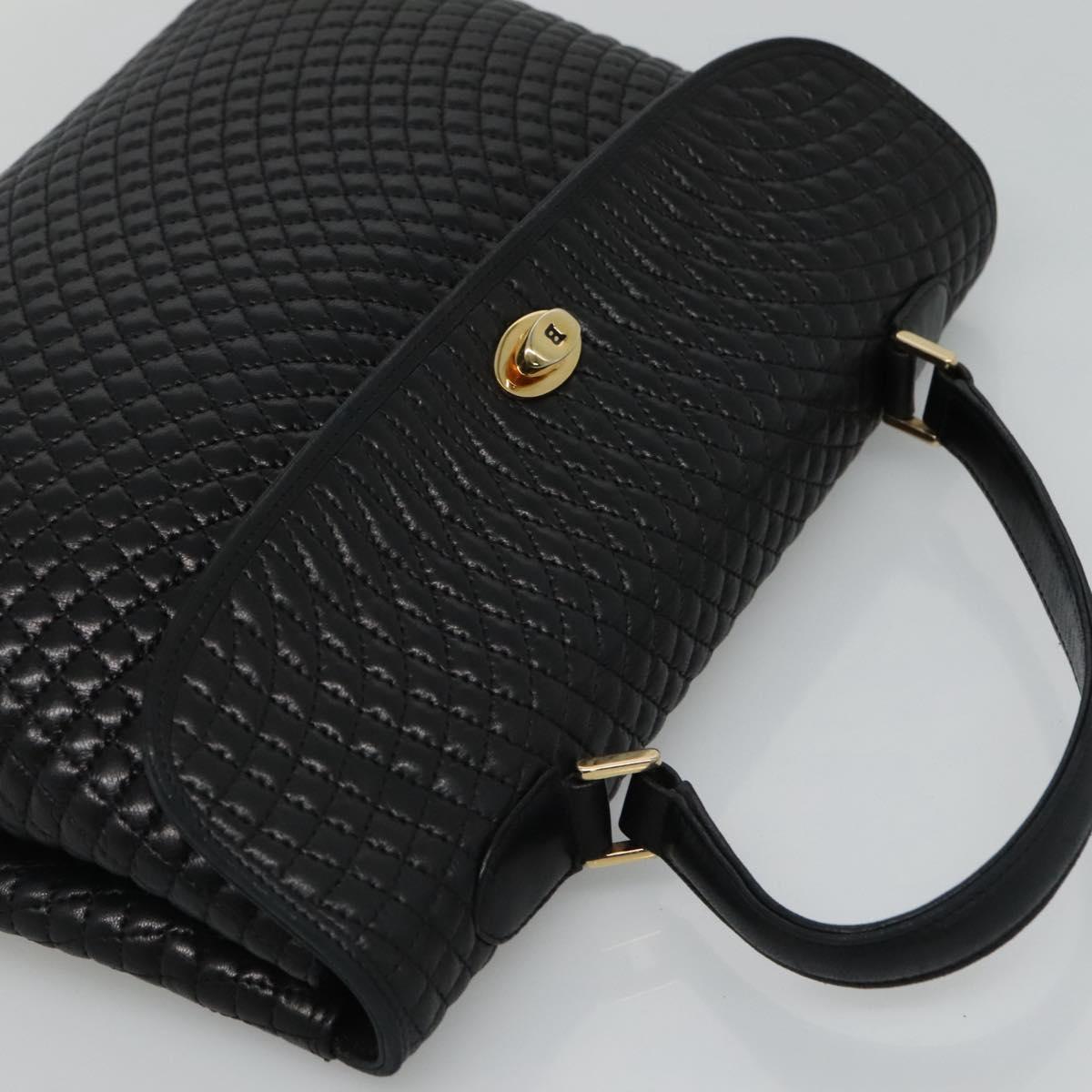 BALLY Quilted Hand Bag Leather Black Auth SW022