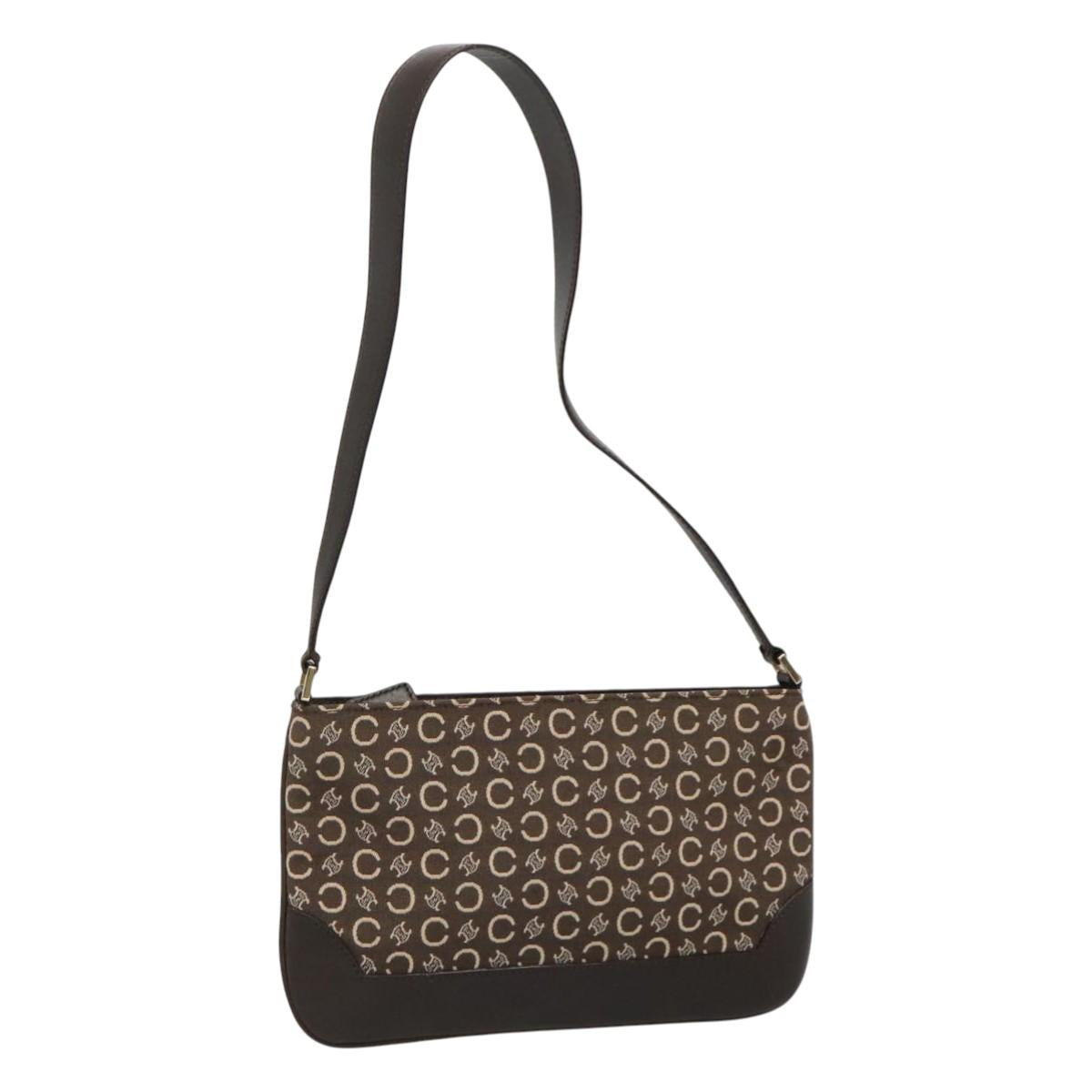 CELINE C Macadam Canvas Shoulder Bag Brown Auth SW036