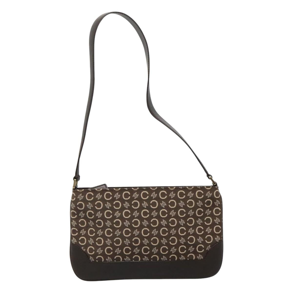 CELINE C Macadam Canvas Shoulder Bag Brown Auth SW036