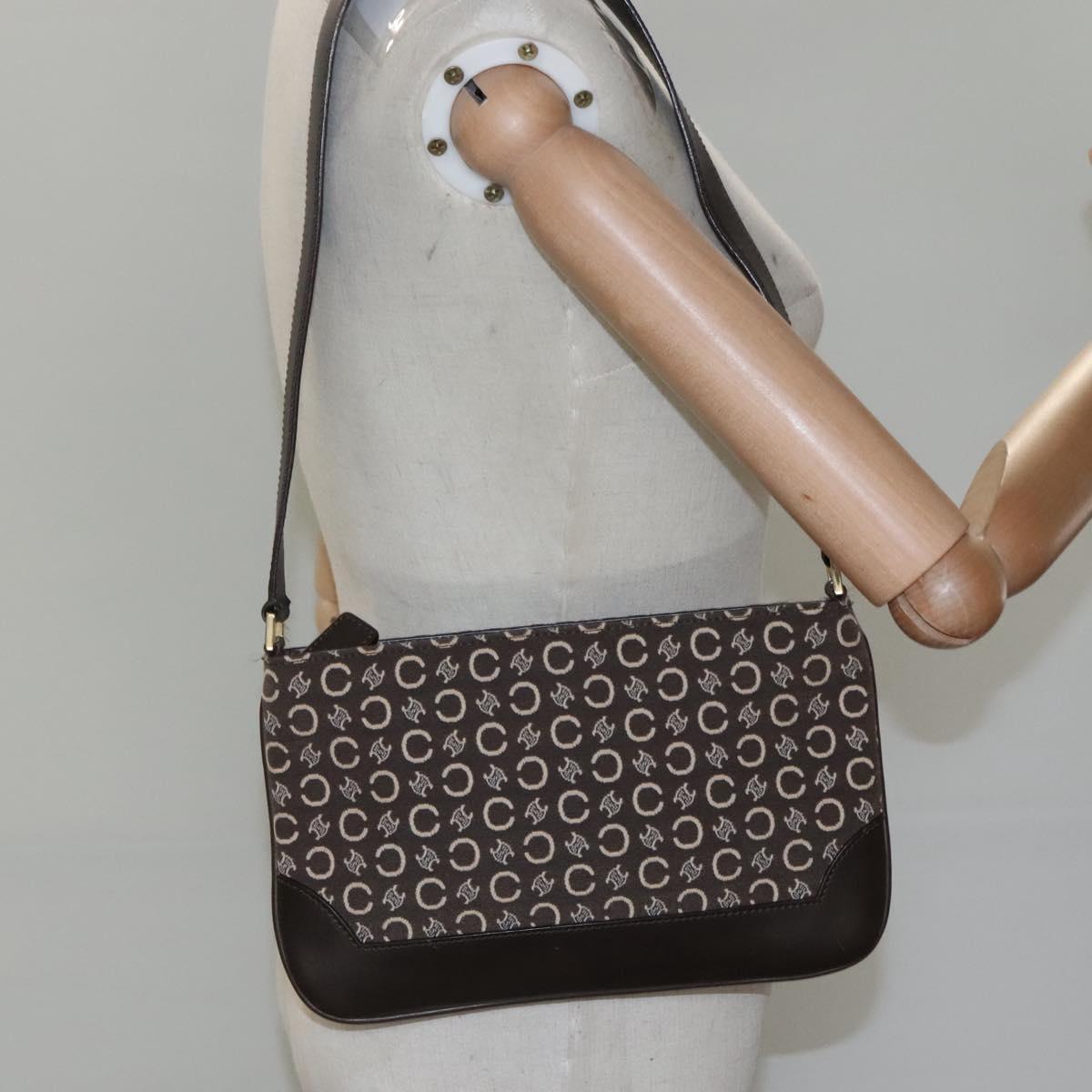 CELINE C Macadam Canvas Shoulder Bag Brown Auth SW036