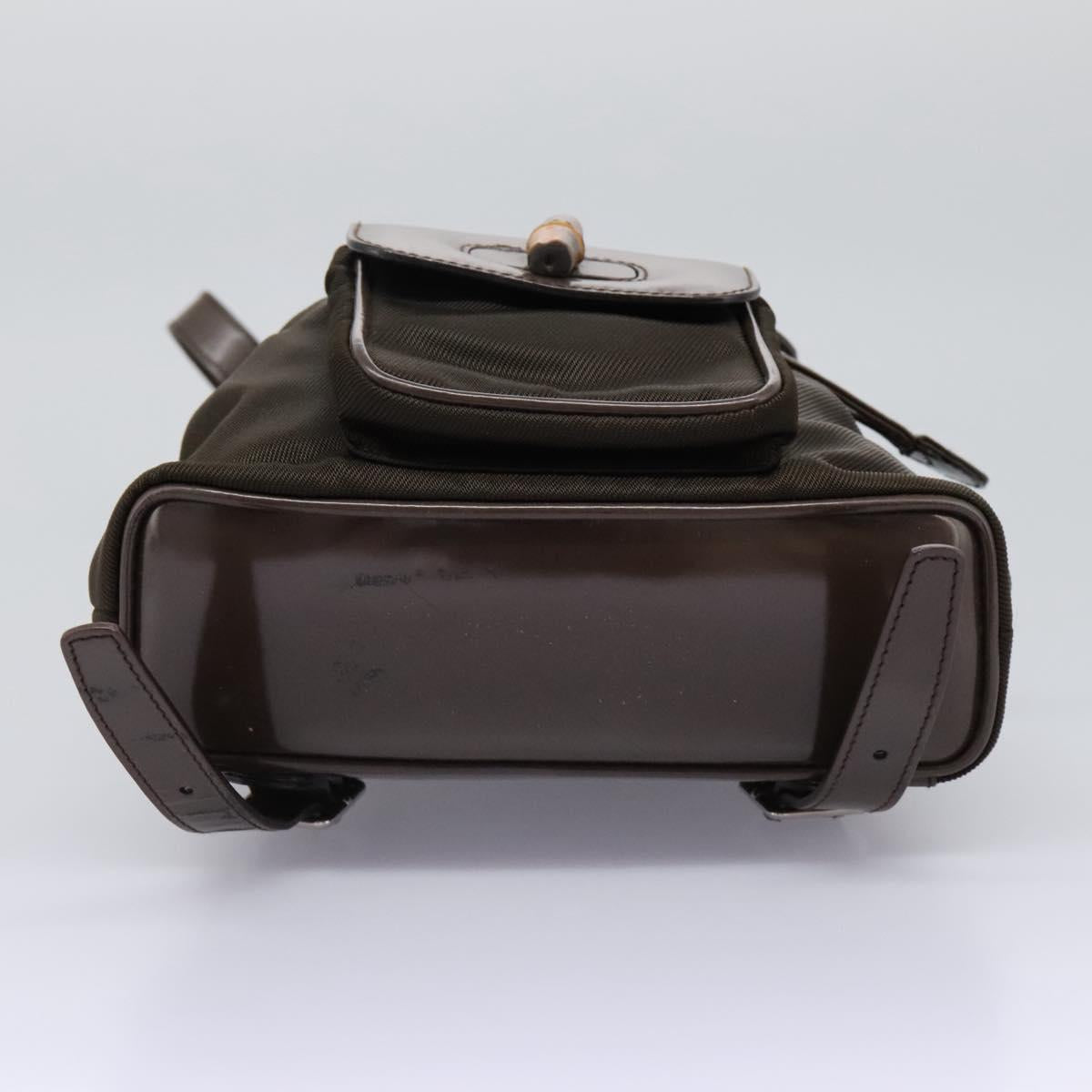 GUCCI Bamboo Backpack Nylon Brown Silver 003 1998 0030 Auth sw096