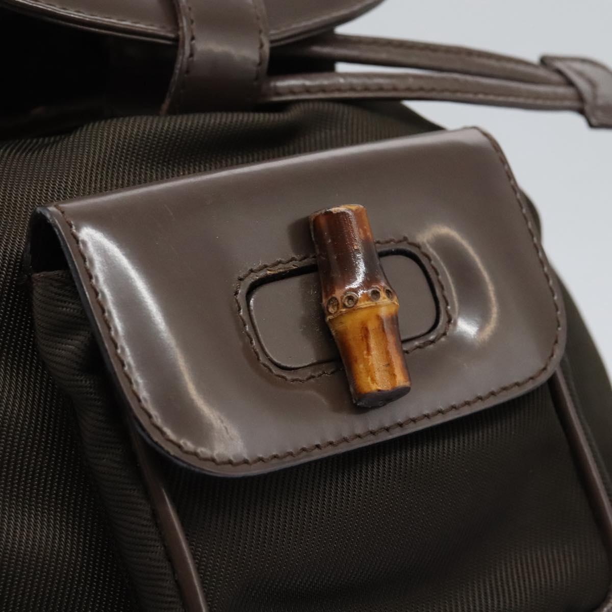 GUCCI Bamboo Backpack Nylon Brown Silver 003 1998 0030 Auth sw096