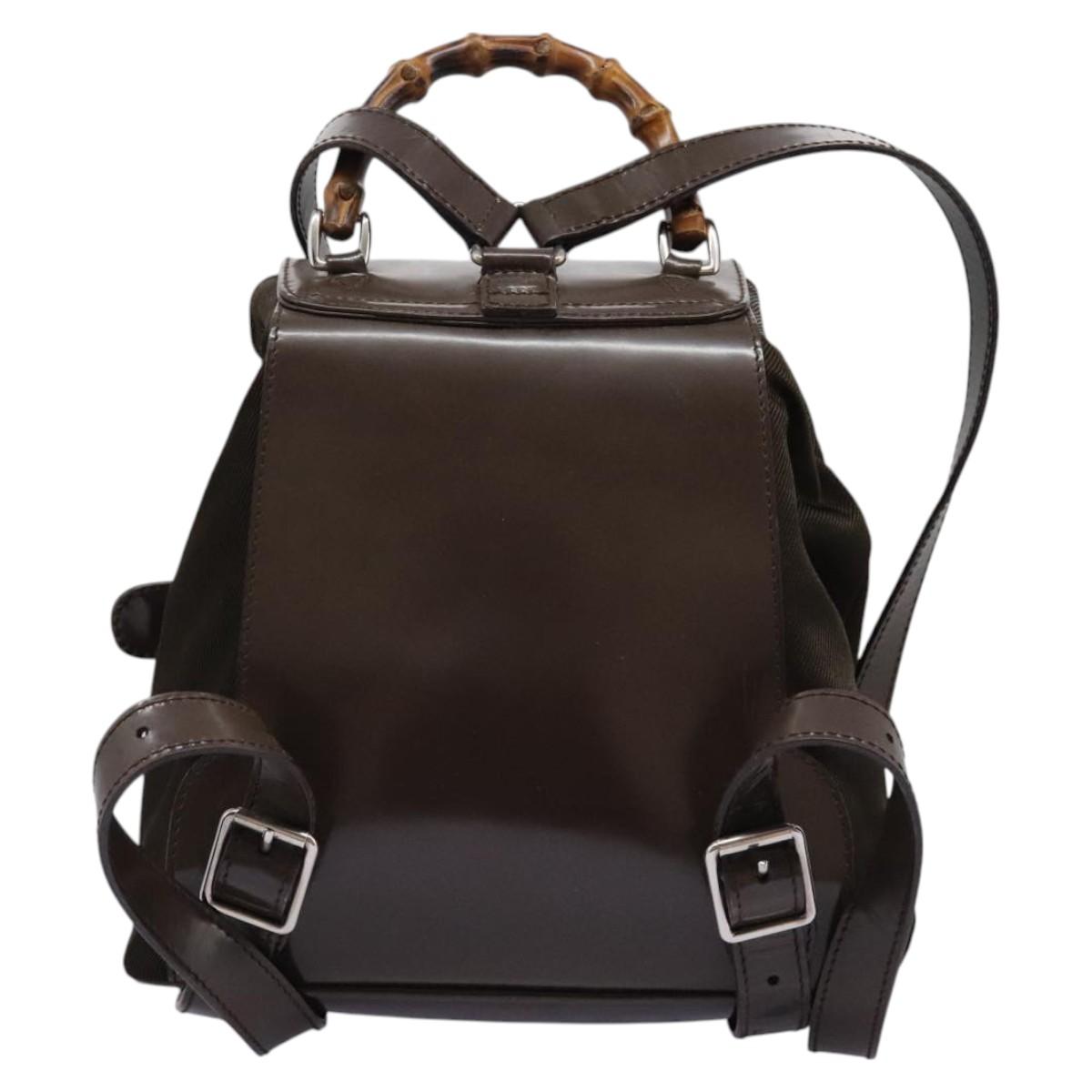 GUCCI Bamboo Backpack Nylon Brown Silver 003 1998 0030 Auth sw096