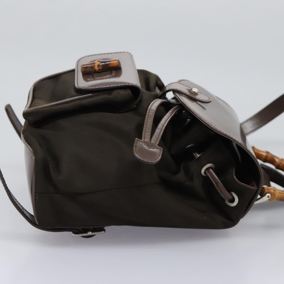 GUCCI Bamboo Backpack Nylon Brown Silver 003 1998 0030 Auth sw096