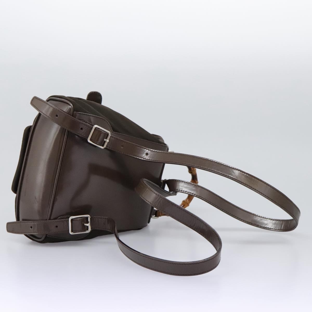 GUCCI Bamboo Backpack Nylon Brown Silver 003 1998 0030 Auth sw096