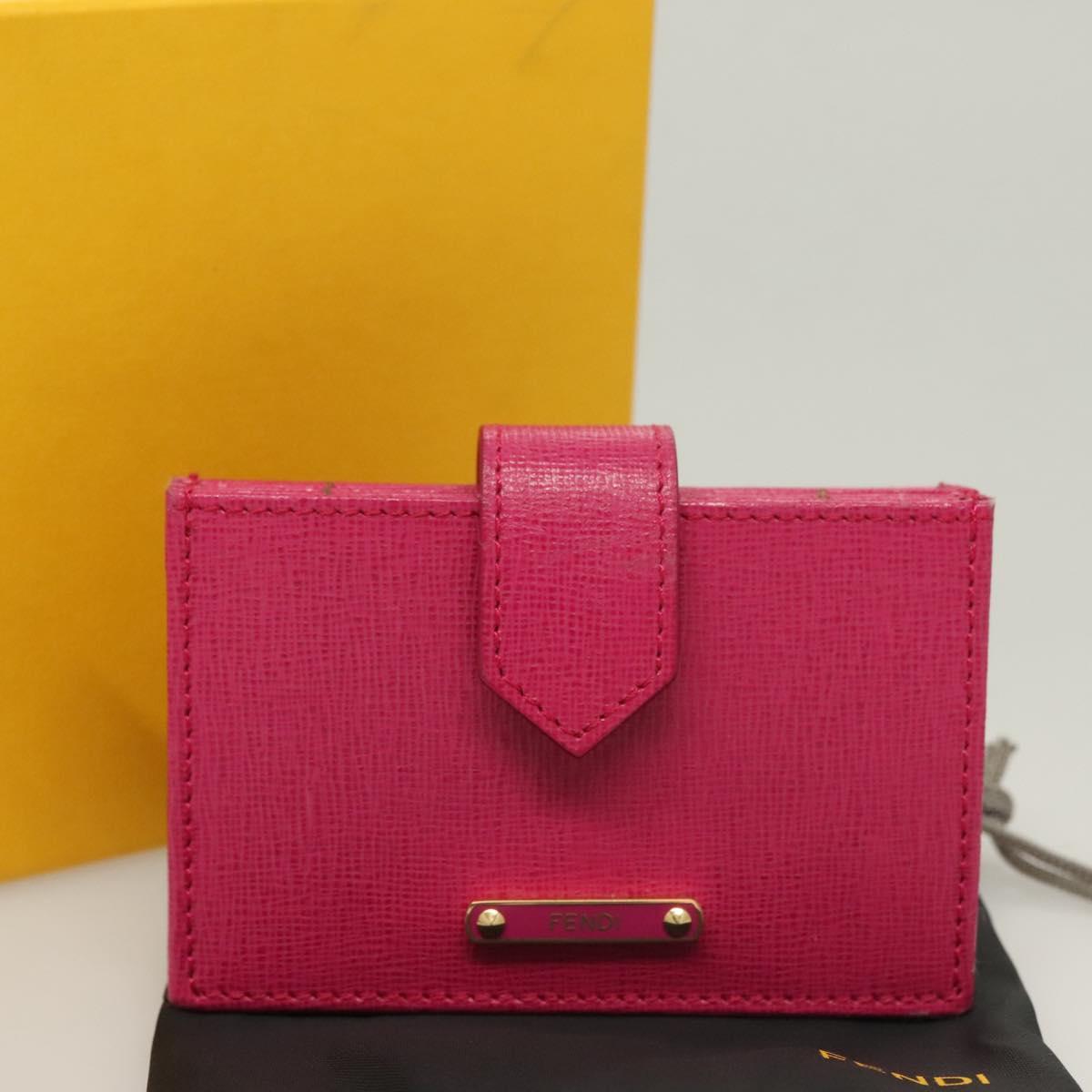 FENDI Card Case Leather Pink Gold Auth SW1004