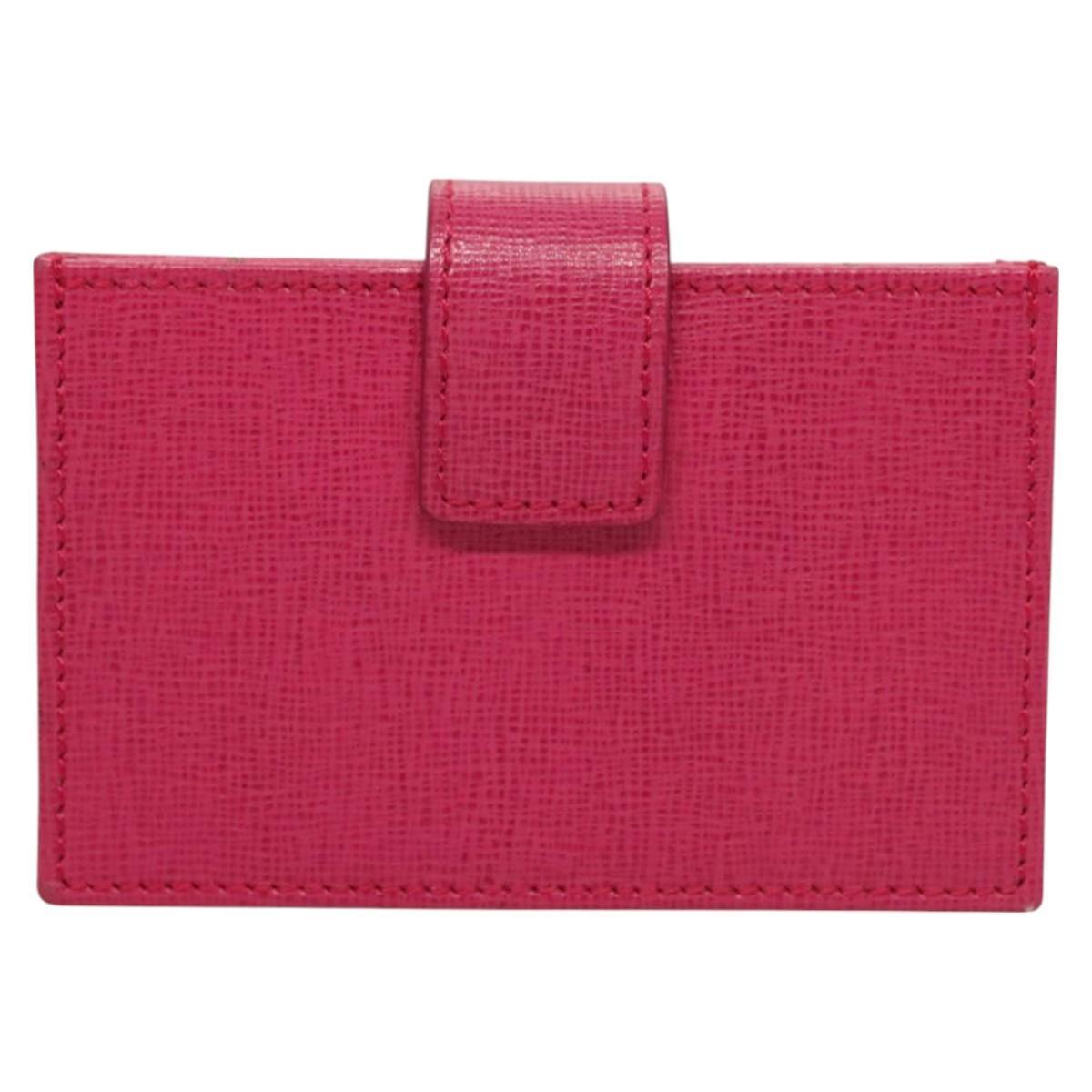 FENDI Card Case Leather Pink Gold Auth SW1004