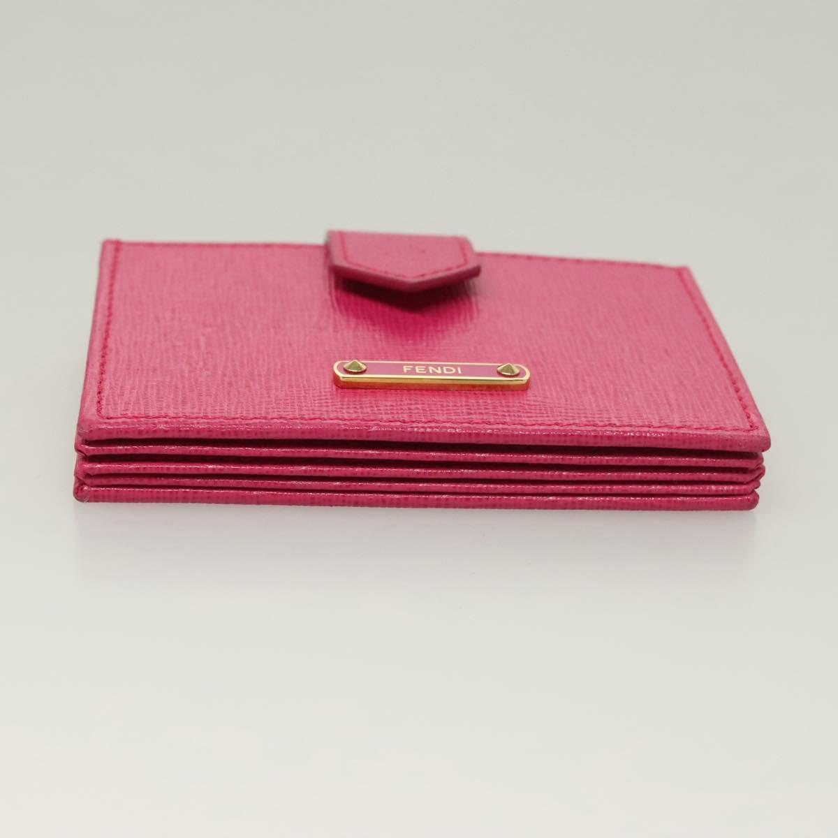 FENDI Card Case Leather Pink Gold Auth SW1004