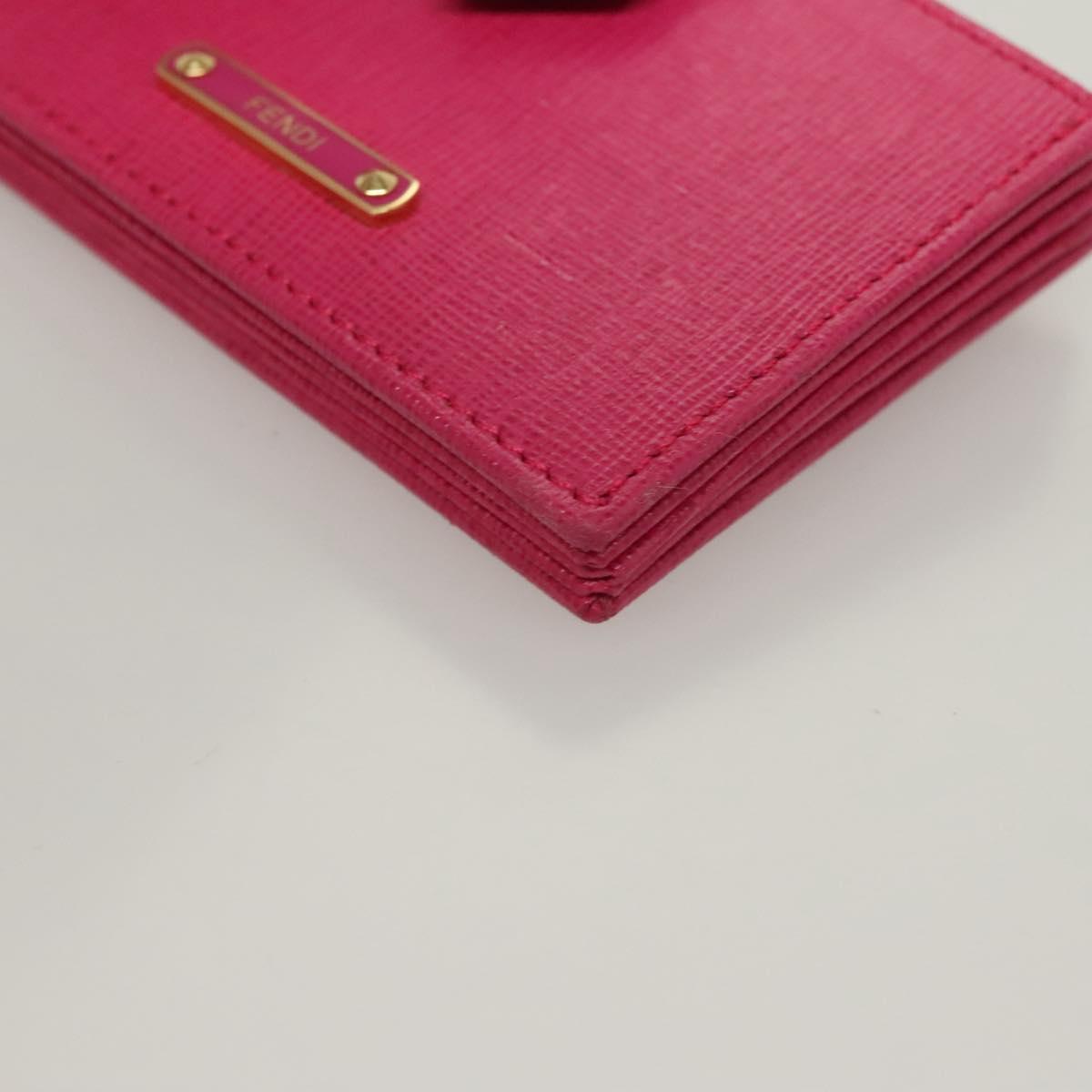 FENDI Card Case Leather Pink Gold Auth SW1004
