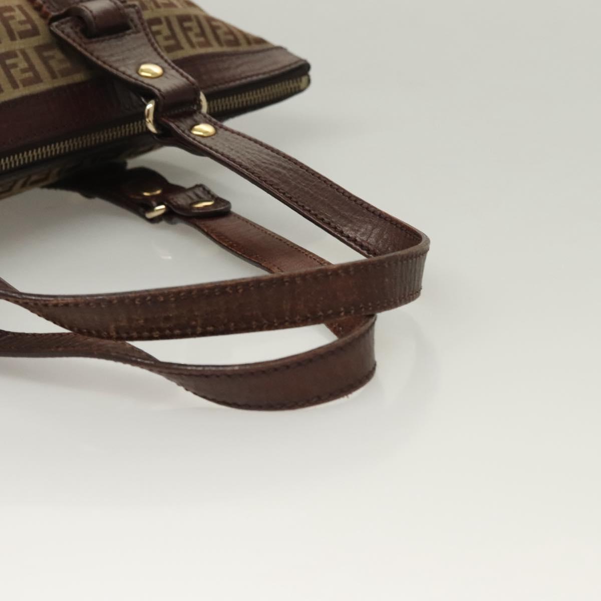 FENDI Zucchino Canvas Tote Bag Brown Gold Auth SW1006
