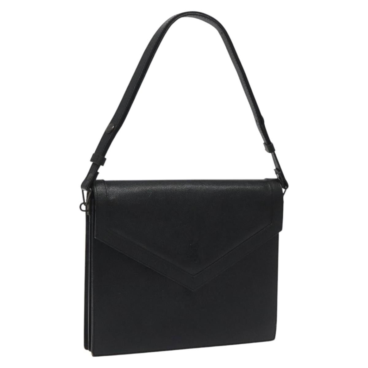 SAINT LAURENT Shoulder Bag Leather Black Auth sw105