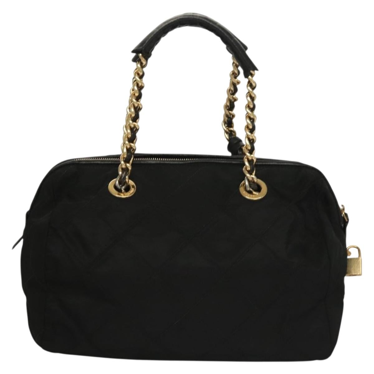 PRADA Chain Hand Bag Nylon Black Gold Auth SW1053