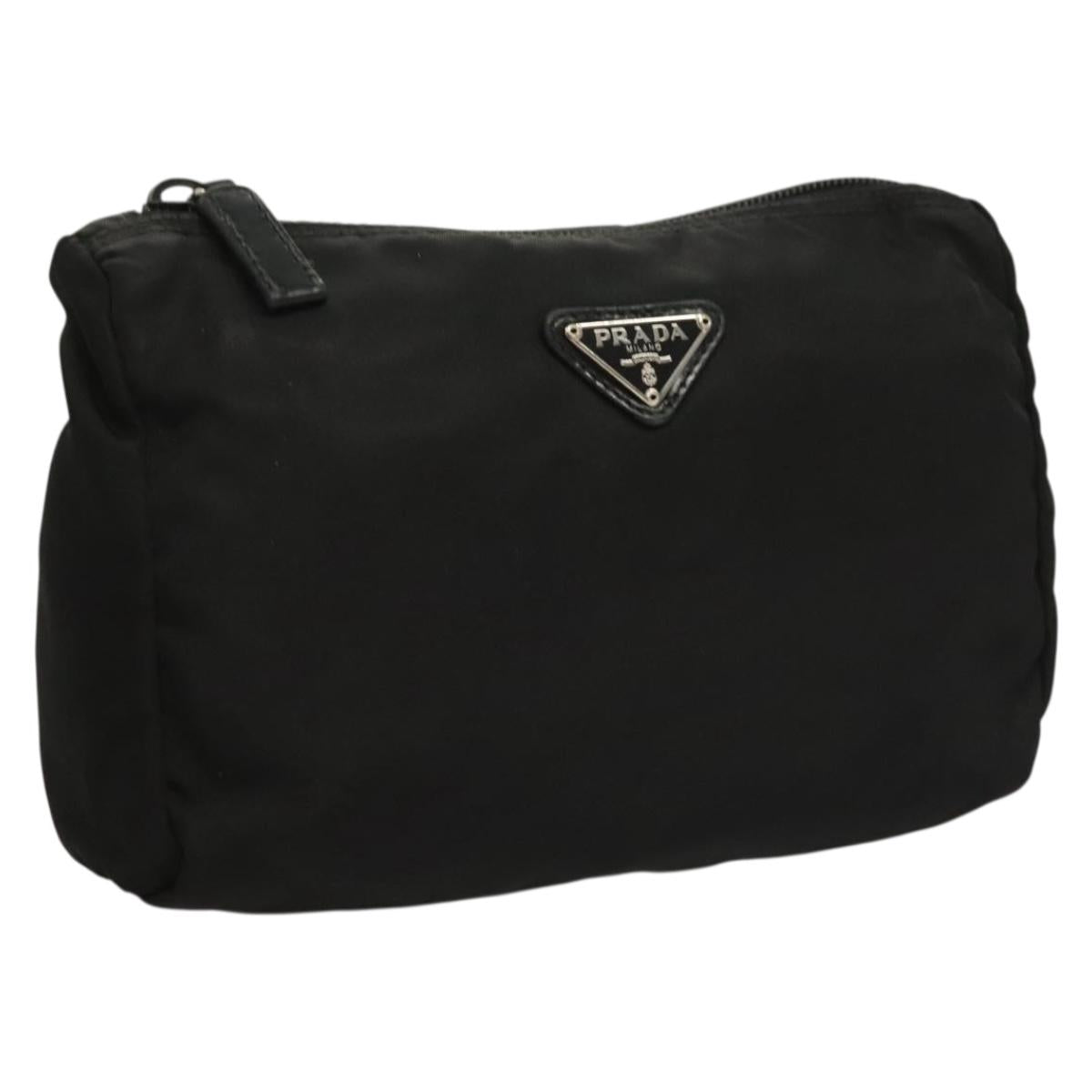 PRADA Pouch Nylon Black Silver Auth SW1056