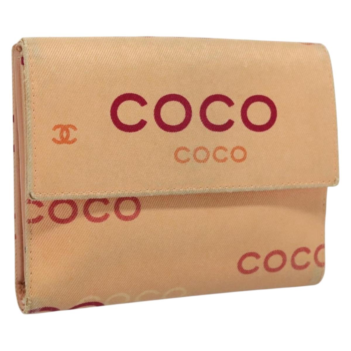 CHANEL COCO Mark Wallet Canvas Pink Gold CC Auth SW1068