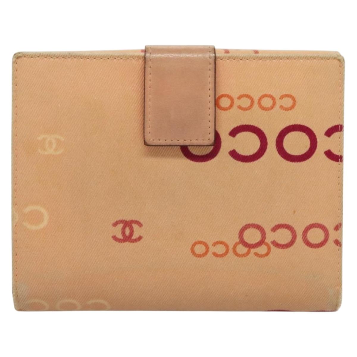 CHANEL COCO Mark Wallet Canvas Pink Gold CC Auth SW1068